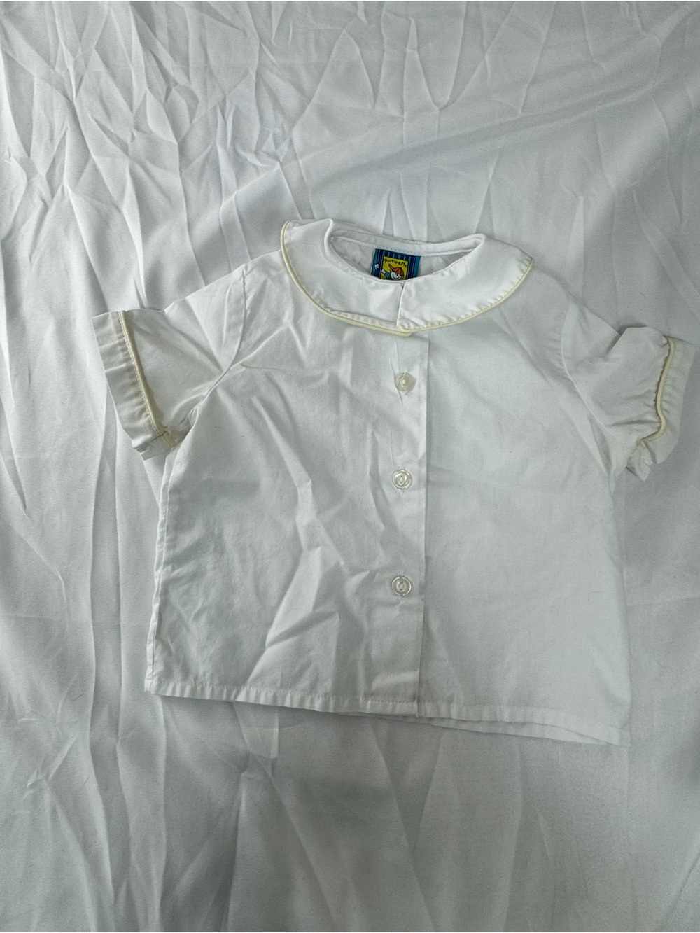 Girls' White Peter Pan Collar Button-Front Top with Pale Yellow Trim